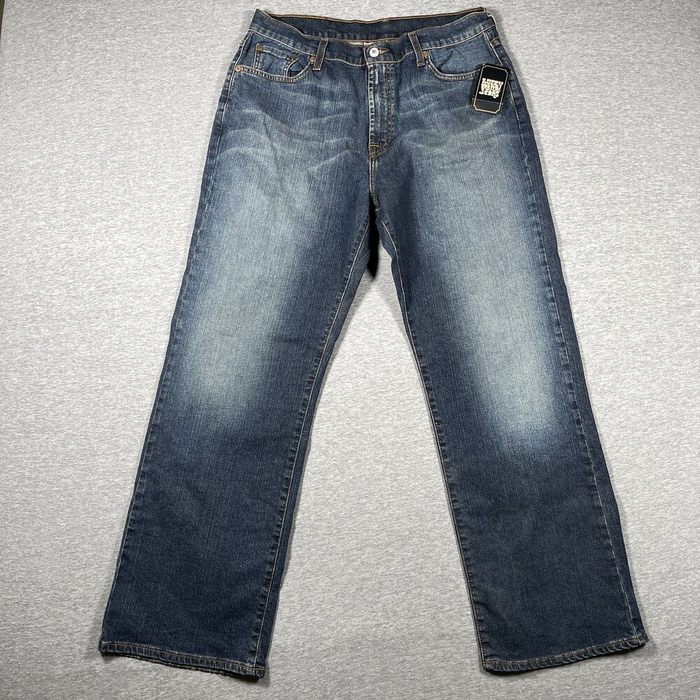 NWT Lucky Brand Dungarees Jeans Mens 34x29 Blue Medium Wash Straight Classic